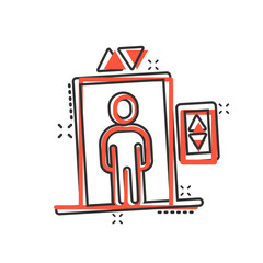 Elevator icon in comic style. Lift cartoon vector illustration on white isolated background. Passenger transportation splash effect business concept.