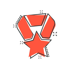 Medal icon in comic style. Prize cartoon sign vector illustration on white isolated background. Trophy award splash effect business concept.