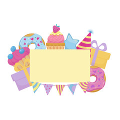 Frame with sweets and gifts, space for your text. template for greeting cards, invitations to a party, birthday.