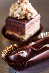 french pastries on the golden plate