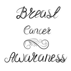 lettering breast cancer awareness with monogram, outline, print for textile, paper design, raster copy