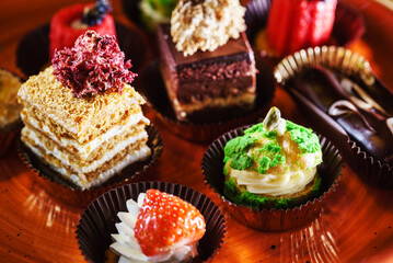 french pastries on the golden plate
