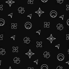 Geometric design seamless pattern with shapes made of white lines on a black background