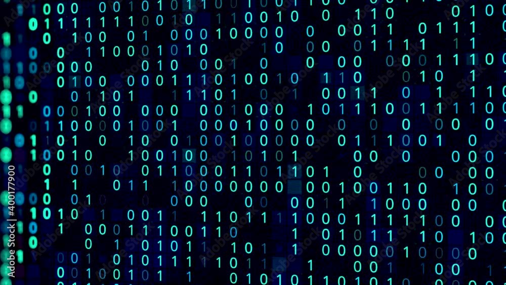 Poster information flow, waves of one and zero numbers on black background, seamless loop. animation. binar