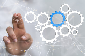Business, Internet and technology concept. Business select gear icon on virtual screen.