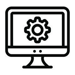 
Gear in monitor, solid icon of system settings
