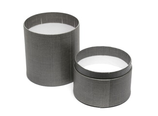 Open blank and empty round cylinder gift box isolated on white background