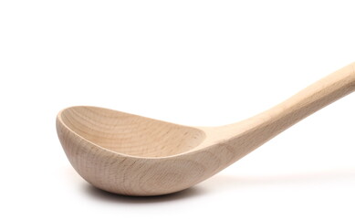 Wooden ladle, empty spoon isolated on white background