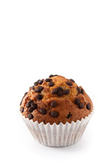 Just baked chocolate muffin isolated on white background