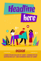 Social media users sharing information about referrals. People with megaphone using gadgets and giving likes. Vector illustration for announcement, influencer marketing, refer a friend concept.