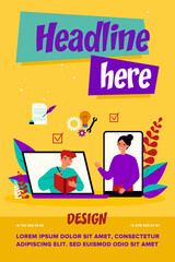 Happy people learning online via smartphone or laptop. Science, teacher, student flat vector illustration. Education and digital technology concept for banner, website design or landing web page