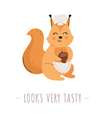 Squirrel cook character isolated.