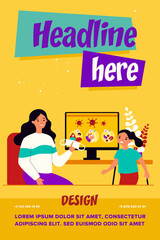 Mother explaining disease protection rules to little girl. Mask, virus, coronavirus flat vector illustration. Pandemic and healthcare concept for banner, website design or landing web page