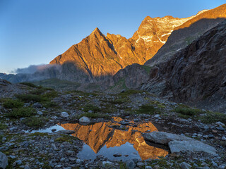 Abendstimmung an Sustenspitz und Chli Sustenhorn, Schweiz