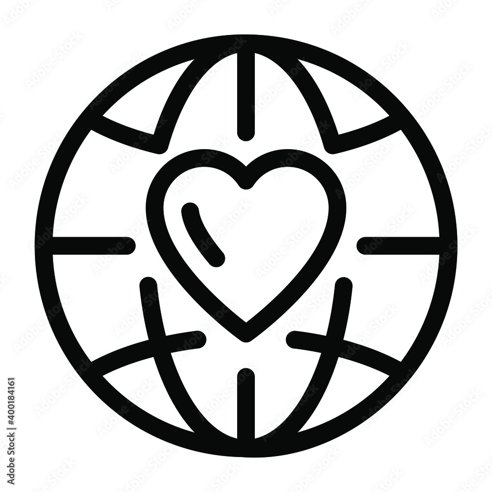 Wall mural 
Heart on a world, solid icon of world love
