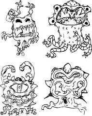 Vector drawing of scary monsters. Drawings of monsters.