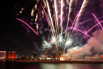 Fireworks on the occasion of Bahrain National Day at Bahrain bay, December 16, 2020