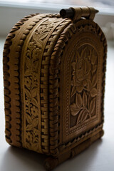Wicker box made of birch bark, handmade.