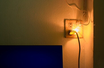 Short circuit causing sparking Caused by substandard electrical appliances Therefore causing damage...