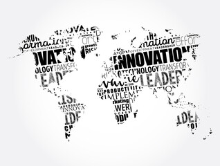 Fototapeta na wymiar Innovation word cloud in shape of world map, business concept background