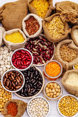 Assorted different types of beans and cereals grains