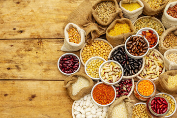 Assorted different types of beans and cereals grains