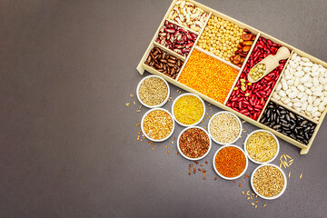 Assorted different types of beans and cereals grains
