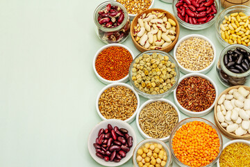 Assorted different types of beans and cereals grains