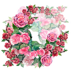  Beautiful holiday floral wreath. Bouquet spring flowers in Valentine day on white background.