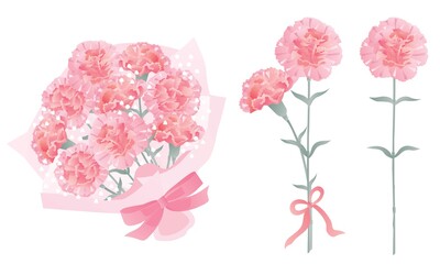 母の日のピンクのカーネーションの花束や一輪と二輪のセット