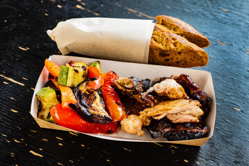 grilled meat with vegetables