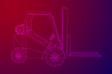 Forklift Loader lift truck. Wireframe illustration.