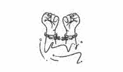 Broken handcuff Freedom concept, Particle Vector illustration.