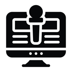 
Online journalism glyph icon showing mic inside computer 
