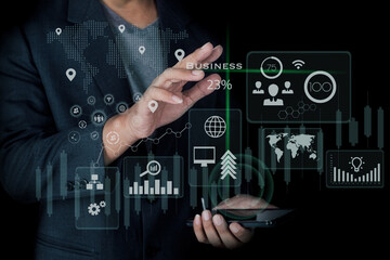 Businessman working with finance strategy. Data analytics for stock market investing concept. 