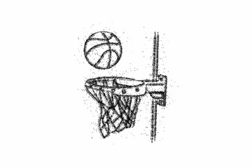 Basketball basket shot, hoop, game, Particle Line art vector illustration.