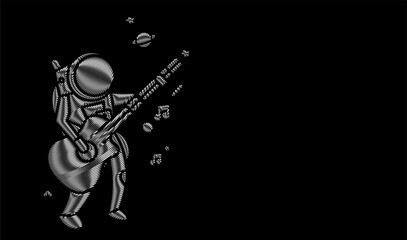 Fototapeta na wymiar Silver Astronaut in Playing Guitar, Particle Vector illustration.