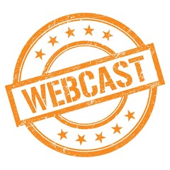 WEBCAST text written on orange vintage stamp.
