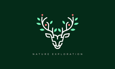 illustration vector graphic of outline style, line art, modern, creative, organic, natural, beautiful, iconic, sophisticated, abstract mark, animal, deer, stag, antler logo design