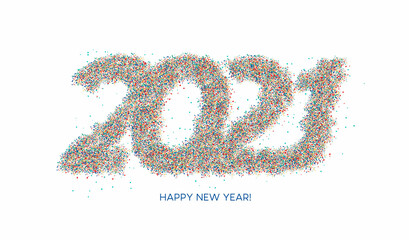 Happy New Year 2021 Particle Text Typography Design Banner Poster, Vector illustration.