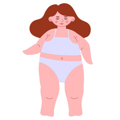 Curvy woman is sleep on her back. Vector isolated illustration of correct sleep pose on back