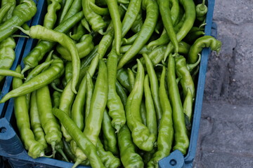 Green pepper on the market in Turkey
