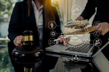 Concepts of Law and Legal services concept. Lawyer working with law icons.	