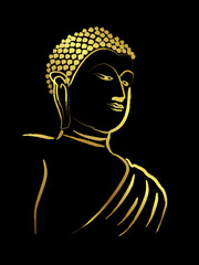 Golden buddha with golden border paint brush isolate on black background