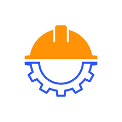 Engineering Icon. Gear and Hard Hat. Development Symbol. Isolated on white background.