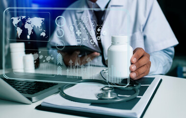 Medical technology and futuristic concept. Doctor hologram modern virtual screen interface.	