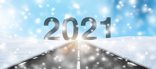 Straße im winter Richtung 2021