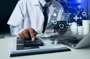 Medical technology and futuristic concept. Doctor hologram modern virtual screen interface.	