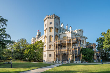 Castle Hluboka, historic chateau in Hluboka nad Vltavou, South Bohemia, Czech Republic, sunny summer weather.