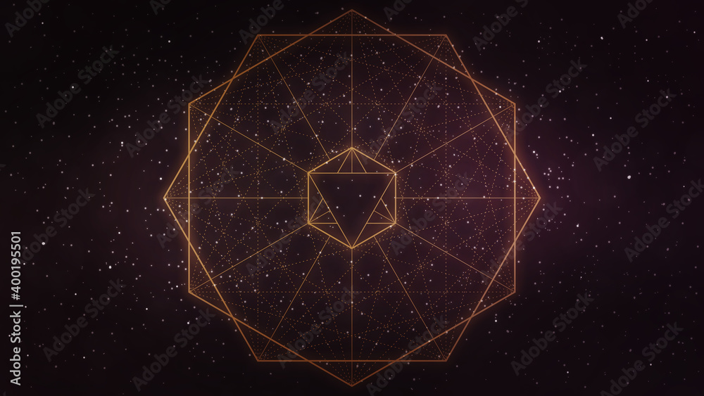 Canvas Prints glowing gold sacred geometry, hexagon abstract line art in space - background